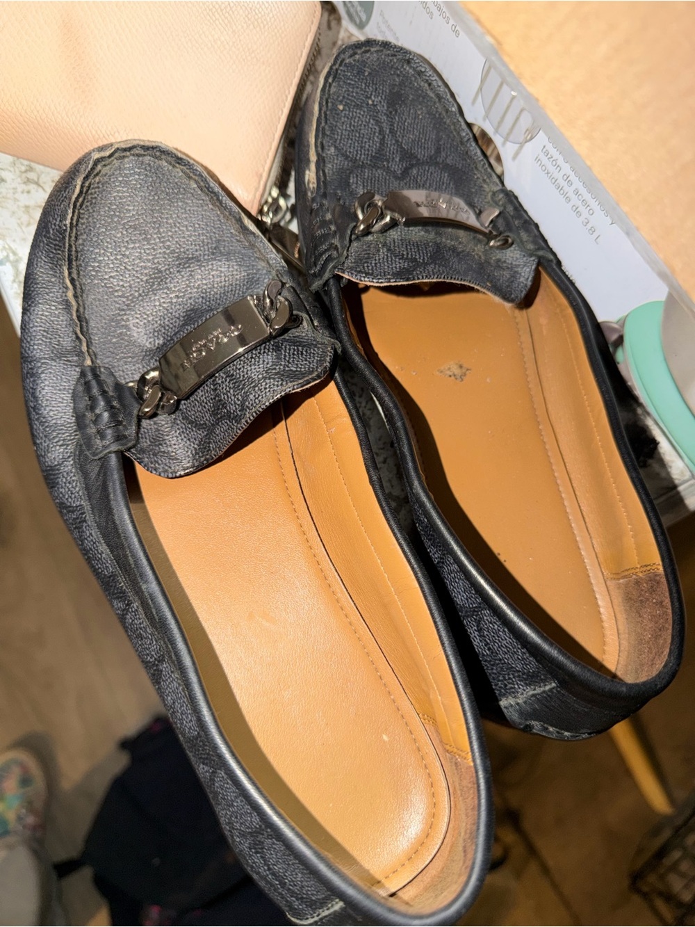 Coach Black Logo Canvas Bit Loafers